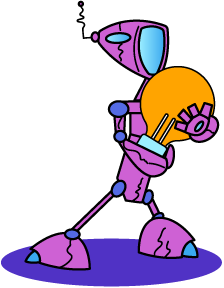 a robot with a TV for a head holding a lightbulb